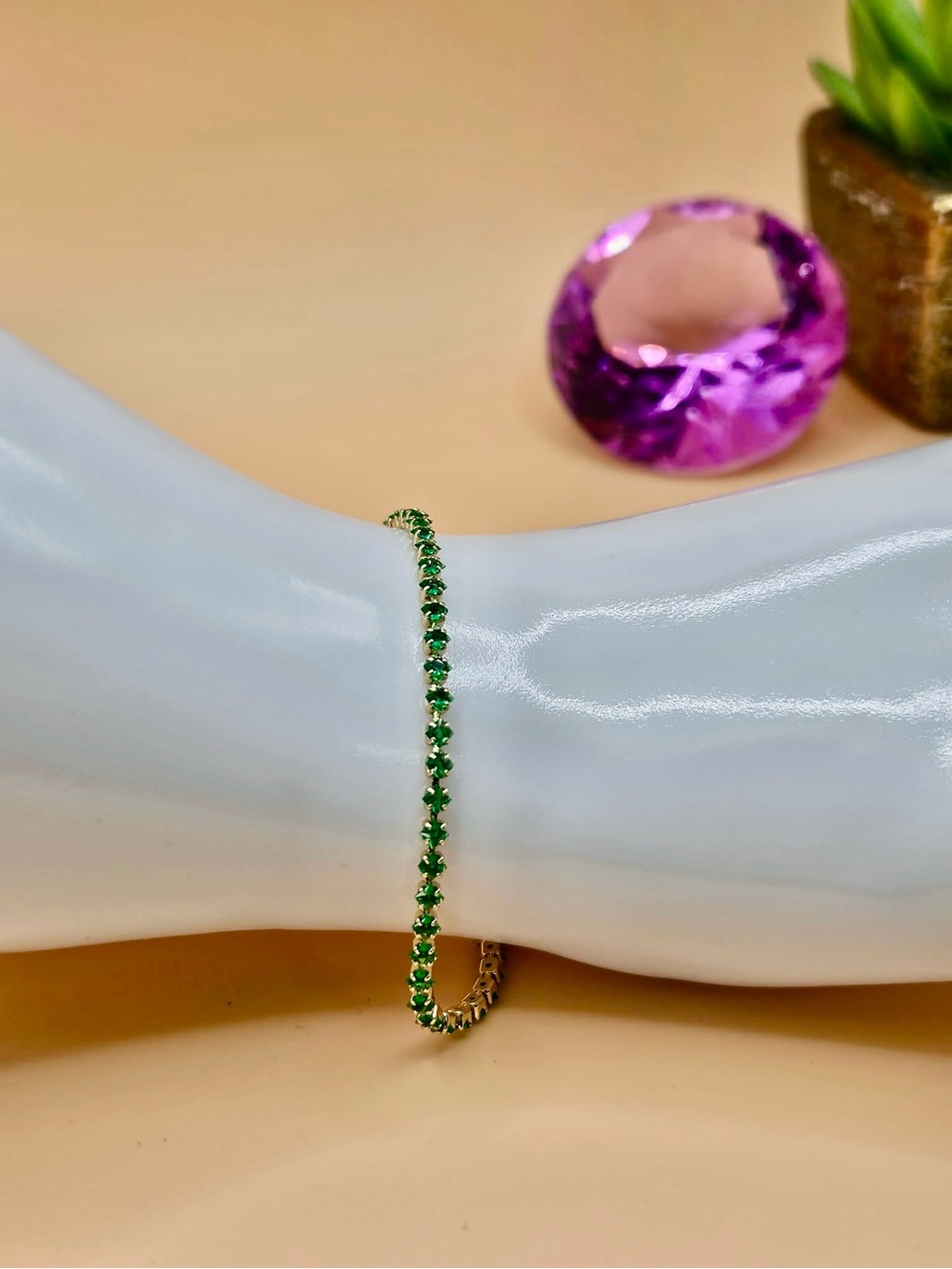 Gold Plated Emerald Green Tennis Bracelet - Women Jewelry